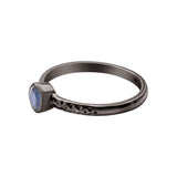 Round Shaped Blue Sapphire Gemstone 925 Sterling Silver Hammered Black Rhodium Plated Ring
