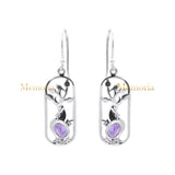 Natural Oval Cut Amethyst Gemstone 925 Sterling Silver Gold Plated Drop Earring