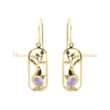 Natural Oval Cut Amethyst Gemstone 925 Sterling Silver Gold Plated Drop Earring