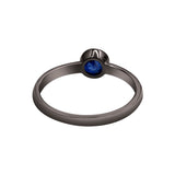 Round Shaped Blue Sapphire Gemstone 925 Sterling Silver Hammered Black Rhodium Plated Ring