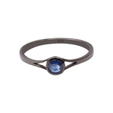 Natural Blue Sapphire Gemstone 925 Sterling Silver Black Rhodium Plated Ring