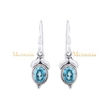 Natural Blue Topaz Gemstone 925 Sterling Silver Gold Plated Earring