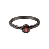 Natural Garnet Gemstone 925 Sterling Silver Black Rhodium Plated Hammered Ring
