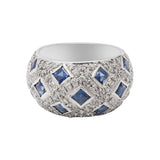 925 Sterling Silver Natural Blue Sapphire Gemstone and Diamond Ring