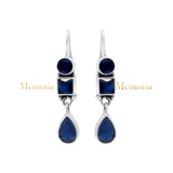 Lab Created Blue Sapphire Gemstone 925 Sterling Silver Drop Earring