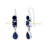 Lab Created Blue Sapphire Gemstone 925 Sterling Silver Drop Earring