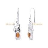 Natural Tiger Eye Gemstone 925 Sterling Silver Drop Earring