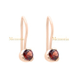 Natural Garnet Round Gemstone 925 Sterling Silver Drop Dangle Earring