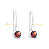Natural Garnet Round Gemstone 925 Sterling Silver Drop Dangle Earring