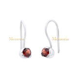 Natural Garnet Round Gemstone 925 Sterling Silver Drop Dangle Earring