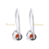 Natural Garnet Round Gemstone 925 Sterling Silver Drop Dangle Earring