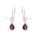 Natural Garnet Gemstone Pear Cut 925 Sterling Silver Drop Earring