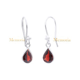 Natural Garnet Gemstone Pear Cut 925 Sterling Silver Drop Earring