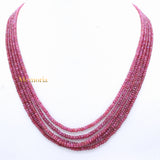 Certified 5 Line Round Shaped Natural Ruby Spiritual Healing Faceted Gemstone Beads Strand Necklace