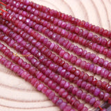 Certified 5 Line Round Shaped Natural Ruby Spiritual Healing Faceted Gemstone Beads Strand Necklace