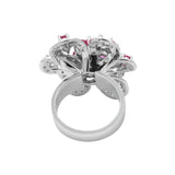 Flower Shaped Natural Ruby Gemstone and Diamond 925 Sterling Silver Gold Plated Ring