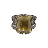 Black Rhodium Natural Lemon Quartz Gemstone and Diamond 925 Sterling Silver Ring