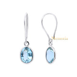 Natural Blue Topaz Oval Shaped Gemstone 925 Sterling Silver Drop Earring