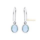 Natural Blue Topaz Oval Shaped Gemstone 925 Sterling Silver Drop Earring