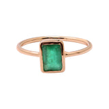 Natural Rectangle Shaped Emerald Gemstone 925 Sterling Silver Rose Gold Plated Ring