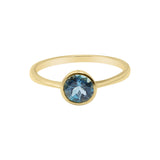 Natural London Blue Topaz Round Cut Gemstone 925 Sterling Silver Gold Plated Ring