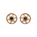 Flower Design Black Onyx Gemstone 925 Sterling Silver Gold Plated Stud Earring