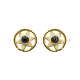 Flower Design Black Onyx Gemstone 925 Sterling Silver Gold Plated Stud Earring