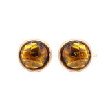 Natural Citrine Gemstone 925 Sterling Silver Gold Plated Bezel Set Stud Earring