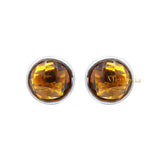 Natural Citrine Gemstone 925 Sterling Silver Gold Plated Bezel Set Stud Earring
