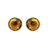 Natural Citrine Gemstone 925 Sterling Silver Gold Plated Bezel Set Stud Earring