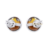Natural Citrine Gemstone 925 Sterling Silver Gold Plated Bezel Set Stud Earring