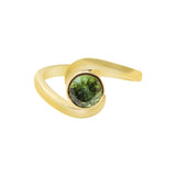 Natural Round Cut Peridot Gemstone 925 Sterling Silver Gold Plated Ring