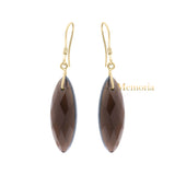 Natural Smoky Quartz Gemstone 925 Sterling Silver Gold Plated Drop Earring
