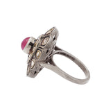 Natural Ruby Gemstone and Polki Diamond 925 Sterling Silver Gold Plated Ring