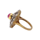 Natural Ruby Gemstone and Polki Diamond 925 Sterling Silver Gold Plated Ring