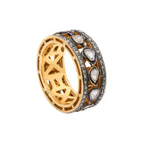 Natural Polki Diamond 925 Sterling Silver Gold Plated Band Ring