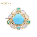 Natural Turquoise, Diamond Opal Gemstone 925 Sterling Silver Ring