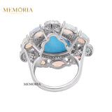 Natural Turquoise, Diamond Opal Gemstone 925 Sterling Silver Ring