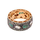 Natural Emerald and Polki Diamond 925 Sterling Silver Gold Plated Ring