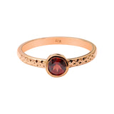 Natural Round Cut Garnet Gemstone 925 Silver Rose Gold Plated Texture Ring