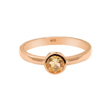 Round Shaped Citrine 925 Rose Gold Plated Hammered Ring
