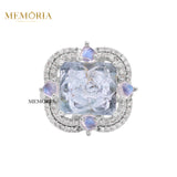 Natural Aquamarine, Opal and Diamond 925 Sterling Silver Ring