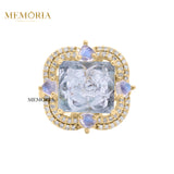 Natural Aquamarine, Opal and Diamond 925 Sterling Silver Ring