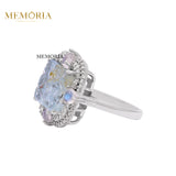 Natural Aquamarine, Opal and Diamond 925 Sterling Silver Ring