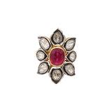 Beautiful Polki Diamond & Ruby Gemstone 925 Sterling Silver Gold Plated Cocktail Ring