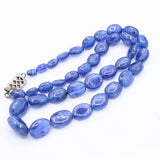 1 Layered Natural Blue Sapphire Oval Cabochon Cut Spiritual Healing Gemstone Beads Strand Necklace
