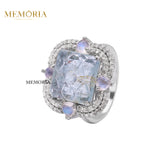 Natural Aquamarine, Opal and Diamond 925 Sterling Silver Ring