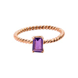 Twisted 925 Rectangle Cut Amethyst Rose Gold Plated Ring
