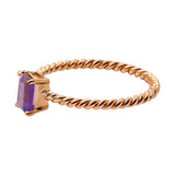 Twisted 925 Rectangle Cut Amethyst Rose Gold Plated Ring