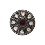 Pink Tourmaline and Polki Diamond 925 Silver Gold Plated Ring